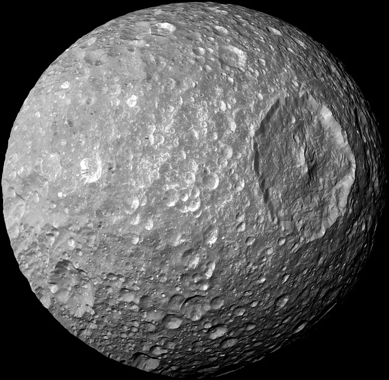 Saturn's moon Mimas photographed by NASA, JPL-Caltech