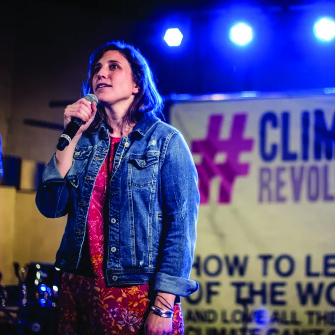 Schlosberg at a climate rally