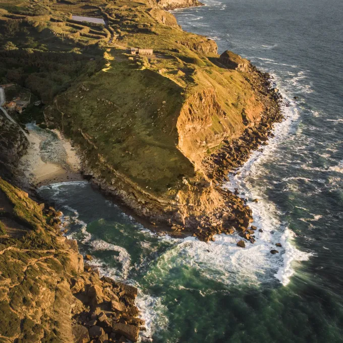 A rocky shoreline, seen from the air